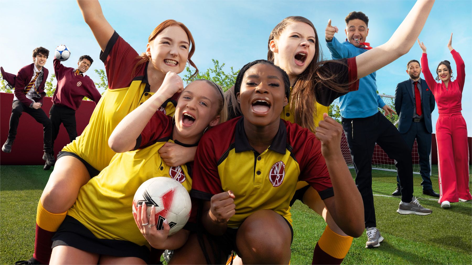 School football team celebrating